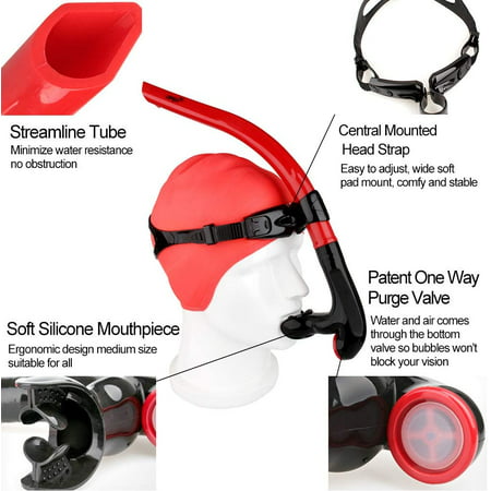 Snorkel Diving Tube Center Mount One-way Purge Valve w/Adjustable Head Strap